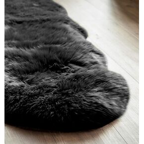 100% Genuine Long Wool Sheepskin Rug, Luxury New Zealand Sheepskin, Natural Silky Soft Lamb Skin, Thick & Fluffy, Long Runner for Bedroom & Living Area, 2x3 ft. (Black)