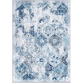 Rugshop Trellis Bordered Moroccan Area Rug 5' x 7' Blue