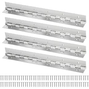 4 Pack 14 x 2 Inch Piano Hinges, 304 Stainless Steel Continuous Hinge, Polished Heavy Cabinet Door Deck Hinge with Screws for Boats, Cabinets, Storage Boxes, Silver