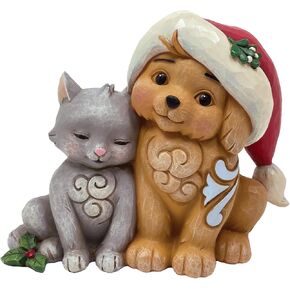 Enesco Jim Shore Heartwood Creek Kitten with Puppy in Santa Hat Miniature Figurine, 4.37 Inch, Multicolor