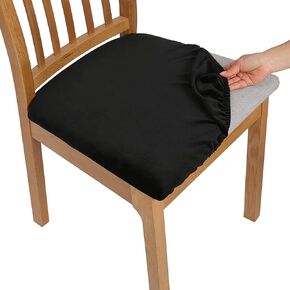 Original Velvet Dining Chair Seat Covers, Stretch Fitted Dining Room Upholstered Chair Seat Cushion Cover, Removable Washable Kitchen Chair Protector Slipcovers - Set of 6, Peacock Blue