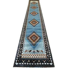 Kingdom Southwest Native American Runner Area Rug Blue & Brown Design D143 (2 Feet X 7 Feet)