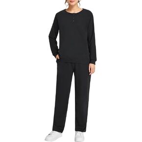 Weintee Women's Petite Sweatsuits Button Down Sweatshirt and Sweatpants Sets Cotton Jogging Suits in Kuwait