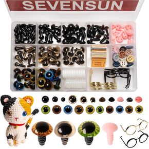 SEVENSUN Diverse Styles 247 PCS, Safety Eyes and Noses,Stuffed Animal Eye with Washers,Craft Doll Eyes and Noses for Teddy Bear, Safety Eyes for Crocheting,Safety Eyes for amigrumi,Crochet Eyes
