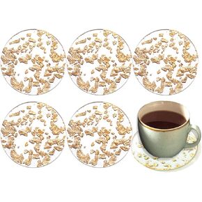 6PCS Gold Foil Acrylic Cup Coasters, Round Acrylic Drink Coaster, Transparent Acrylic Aesthetic Coaster Set, Acrylic Tabletop Decor, Minimalist Coasters for Cups Bar Kitchen Home Decoration