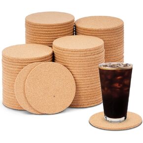 huyear 100 Pcs Cork Coasters For Drinks, 4" Round Drink Coasters for Coffee Table Decor, Absorbent Cork Coasters for Drinks, Anti-Slip and Heat-Insulating Coffee Coasters for Kitchen Table Home Office
