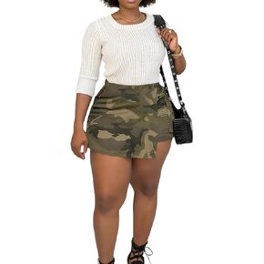 Women's Stretch High Waisted Camo Cargo Shorts Casual Army Fatigue Skorts with Pockets
