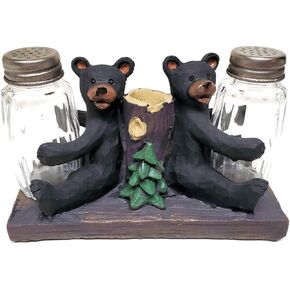 Black Bear Salt and Pepper Shaker Set with Toothpick Holder