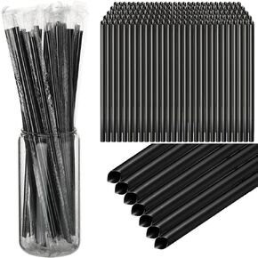 Gerrii 1000 Pcs 10" Black Individually Wrapped Straws 6 mm Plastic Drinking Straws Extra Long Straws Disposable for Party Restaurant Home Milkshakes Coffee Juice Beverage Smoothie