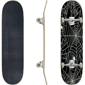 Skateboards Black Spider Web Seamless Pattern with White Spiders Vector Seamless Classic Concave Skateboard Cool Stuff Teen Gifts Longboard Extreme Sports for Beginners and Professionals