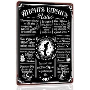 Witches Kitchen Rules Retro Metal Tin Sign, Witch's Brew Is Always Available, Funny Halloween Sign Kitchen Party Decoration Wall Art Rustic Farmhouse Decor 12x8 Inches