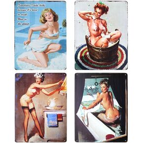 UOOPAI Pin-up Girl Hot Rod Garage Full Service Route 66 Auto Mechanics Mate Vintage Metal Sign Rural Wall Decor Antique Plaque Set of 4