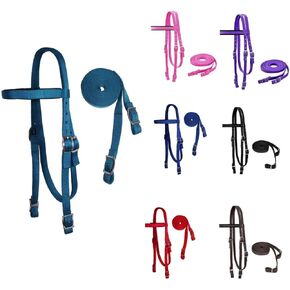 Tahoe Tack Plain Double Layer Nylon Padded Western Horse Headstall with Reins (Hurricane Blue, Draft)