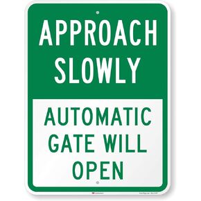 SmartSign - K-8285-EG-18x24 "Approach Slowly - Automatic Gate Will Open" Sign | 18" x 24" 3M Engineer Grade Reflective Aluminum Green on White