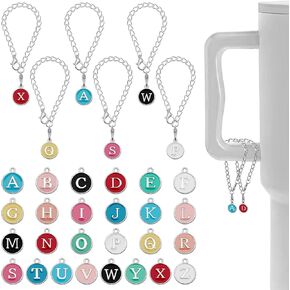 إكسسوارات سحر الحروف لكأس ستانلي، 26 قطعة سحر مقبض حرف الهوية مع 6 قطع سلاسل لكأس ستانلي بهلوان سحر التعريف الأولي لجميع مقابض أكواب الماء (ألوان وحروف عشوائية) in Kuwait