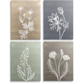 MINI ZOZI Neutral Wall Art Botanical Boho Decor 8X10 Minimalist Flower Pictures Set Of 4 Large Framed Nature Floral Bedroom Kitchen Living Room Office Farmhouse Rustic Aesthetic Artwork