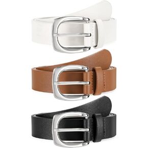 LEACOOLKEY 3 Pack Women's Fashion Belts for Jeans Pants Ladies Casual Leather Waist Belts with Alloy Buckle