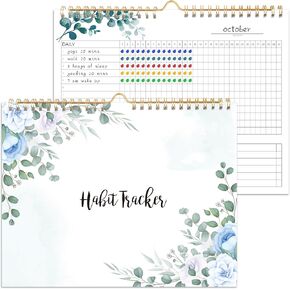 Habit Tracker Calendar- 12 Months Undated Daily Weekly & Monthly Period Habit Tracker Journal, Greenery Floral, Spiral Binding with Writable Goals Habits Track and Self Care Office Supplies. 8"x10" in Kuwait