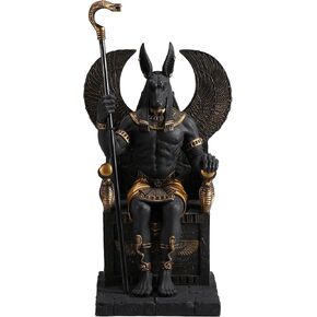 Veronese Design 10 5/8 Inch Egyptian God Anubis Sitting On Throne Resin Black Gold Painted Finish Sculpture