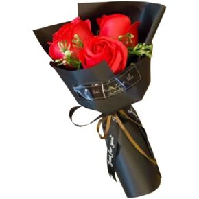 Red 3 Heads Artificial Rose Bouquet Soap Flower Petals Valentine Day Gifts for Women, Best Friend & Girlfriend, Birthday, Christmas Valentine's Day from Daughter Son Husband, Artificial Flowers