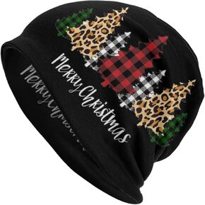 Christmas Tree Plaid Leopard Beanie Standard Closed Chemo Knitted Hats Baggy Slouchy Skull Cap Cancer Headwear for Women Men
