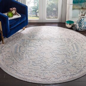 SAFAVIEH Reflection Collection 6'7" Round Light Grey/Cream RFT665C Vintage Distressed Area Rug