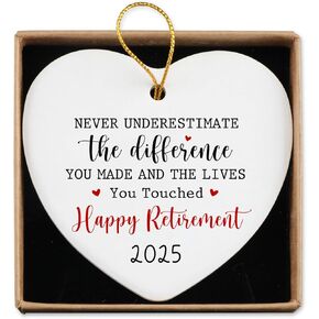 Retirement Gifts for Woman Never Underestimate Happy Retirement Appreciation Gift Ceramic Ornament Keepsake Sign Heart Plaque Retired Gifts for Women Retirement Christmas Ornament 2024