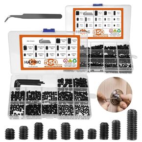 1400 Pcs 26 Size Set Screw Kit Metric&SAE Set Screw Assortment Kit 12.9 Alloy Steel Head Socket Hex Metric Set Screws Kit Black Zinc Plated Cup-Point Screws (M3-M8, 1/8"-40 to 5/16"-18)