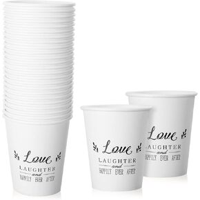 50 Pack Paper Cups for Wedding Disposable Happily Ever After Reception Drinking Cups Disposable Bridal Shower Cups 9 oz Love Tea Coffee Cups for Birthday Anniversary Fall Wedding Christmas
