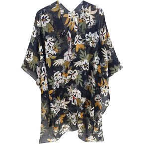 Elu Kimonos for Women - Beach Coverup Cardigan Poncho Ruanas floral Print swimsuits Plus size Long Summer Cover up