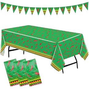 Iceyyyy 4 Pcs Black Chili Cook Off Table Decorations Set-108" x 54" Chili Pepper Flame Table Covers 33 Ft Cooking Chili Contest Banner-Disposable Chili Pepper Party Decorations for Party Supplies