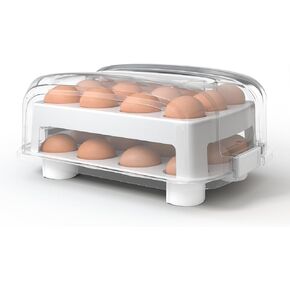 Egg Holder for Fridge/Deviled Egg Carrier, Egg Holder Carries 24 Standard-Size Eggs/Deviled Eggs, Durable Egg Traveler Two Tier Stand and Reusable Egg Box (White)