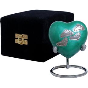 Heart Keepsake Urn for Human Ashes Blue Baby Heart Urn with Brass Silver Stand Memorial Heart Shaped Decorative Funeral Burial Urns for Ashes