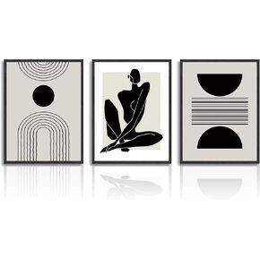 Dazzlewall Boho Abstract Wall Decor Poster Black and White Geometric Wall Poster for Bedroom Living Room Decor 12x16 in Unframed Set of 3