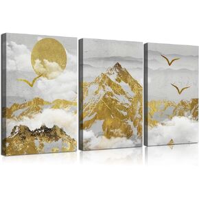 Framed 3Pcs Nature Landscape Wall Art Misty Forest Prints Mountain Pictures Dark Green Plant Posters Botanical River Canvas Painting Home Wall Decor for Living Room Bedroom Bathroom 16x24in