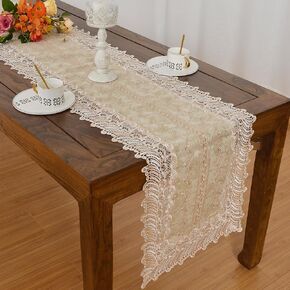 Lace Table Runner, Farmhouse Vintage Macaron Dresser Scarf, Delicate Lace Embroidery Table Runner for Coffee Table Kitchen Home Outdoor Picnic Wedding Decor, Doilies for Tables gold 16 x 72in