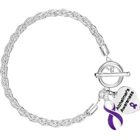 Fundraising For A Cause | Alzheimer’s Awareness Charm Bracelet with Accent String - Purple Ribbon Bracelets for Alzheimer’s Awareness