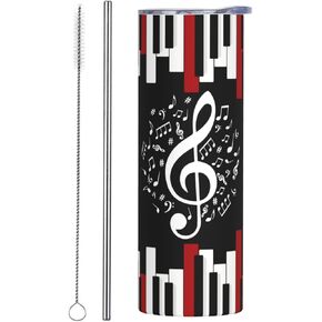 Music Note Skinny Tumblers With Lids And Straws, Women'S Music Travel Coffee Mug Vacuum Insulated Music Teacher Gifts Black And Red Piano Notes Travel Tumbler Cups 20 Oz For Men Women Students