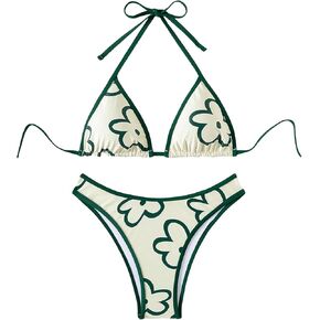 GORGLITTER Women's Floral Print Swimsuit High Cut Wasited Thong Triangle Bikini Set Bathing Suit in Kuwait