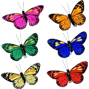 Feather Butterfly Set of 6 Clip On Artificial Butterflies for Crafts Butterflys Flower Bouquet Decorations Clips for Tree Floral Arrangements Wedding Accessory (butterfly-6J)