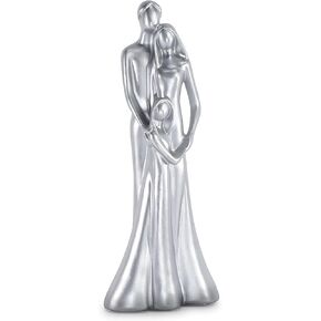 DreamsEden Family of 3 Sculpture Statue, Abstract Resin Parents & Daughter Figurine Art Ornament for Home Decoration Anniversary First Child Gifts, Silver