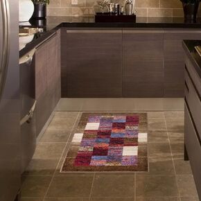 Superior Indoor Non-Slip Runner Rug, Rustic Floor Decor, Color Block Rug for Living Room, Bedroom, Office, Kitchen, Dining, Washable Rugs, Foam Back, Lockwood Collection, 2' 7" x 8', Brown-Burgundy