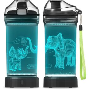 YuanDian Elephant Gift, Light Up Kids Animal Water Bottle - 14 OZ 400ml Tritan BPA Free - Cool Drink Bottles Gift for School Kids Boy Girl Child Men