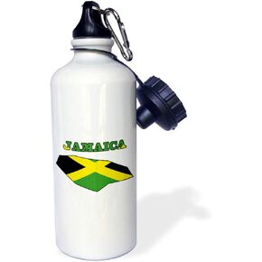3dRose Jamaican flag in the outline map and word Jamaica-Sports Water Bottle, 21 oz, White