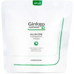 Charmzone Ginkgo Natural All in One Cleansing Tissue Makeup Remover Face Wipe Moisturizing Cleansing Facial Towelette Daily Use (Container, 110 sheets)