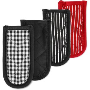 4 Pieces Hot Handle Covers Heat Resistant Pot Sleeve Grip Cotton Cast Iron Skillet Handle Covers Non-Slip Machine Washable Handle Mitts for Kitchen Baking Cooking BBQ Cookwares