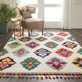 Nourison Moroccan Casbah Bohemian Ivory/Multicolor 7'10'' x 10'6'' Area-Rug, Easy-Cleaning, Non Shedding, Bed Room, Living Room, Dining Room, Kitchen (8x11)