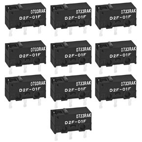 D2F-01F Micro Switch (عبوة من 10) - SPDT Subminiature Microswitch، متوافق مع مفاتيح الماوس، 0.1A 30VDC، دبوس المكبس