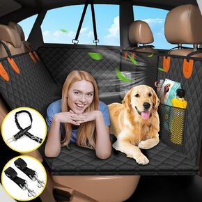مقعد سيارة للكلاب من JUSTWOOF للمقعد الخلفي، موسع المقعد الخلفي مقاوم للماء بنسبة 100% للكلاب مع قاعدة صلبة، مقاوم للخدش وغير قابل للانزلاق، أرجوحة للكلاب مع نافذة شبكية وتخزين لسيارات الدفع الرباعي/السيارات/الشاحنة...