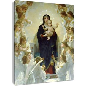 LB Virgin Mary Framed Canvas Wall Art Christ Jesus in Heaven Angel Paradise Painting Canvas Prints Christian Living Room Bedroom Bathroom Home Decor Ready to Hang,12x16 inch